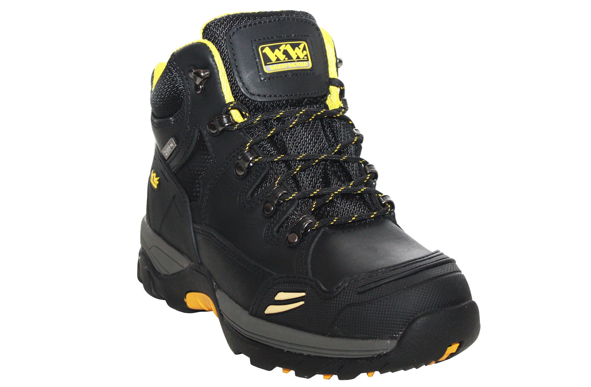 Wood World Black Mens Leather Waterproof Steel Toe Cap Safety Boots