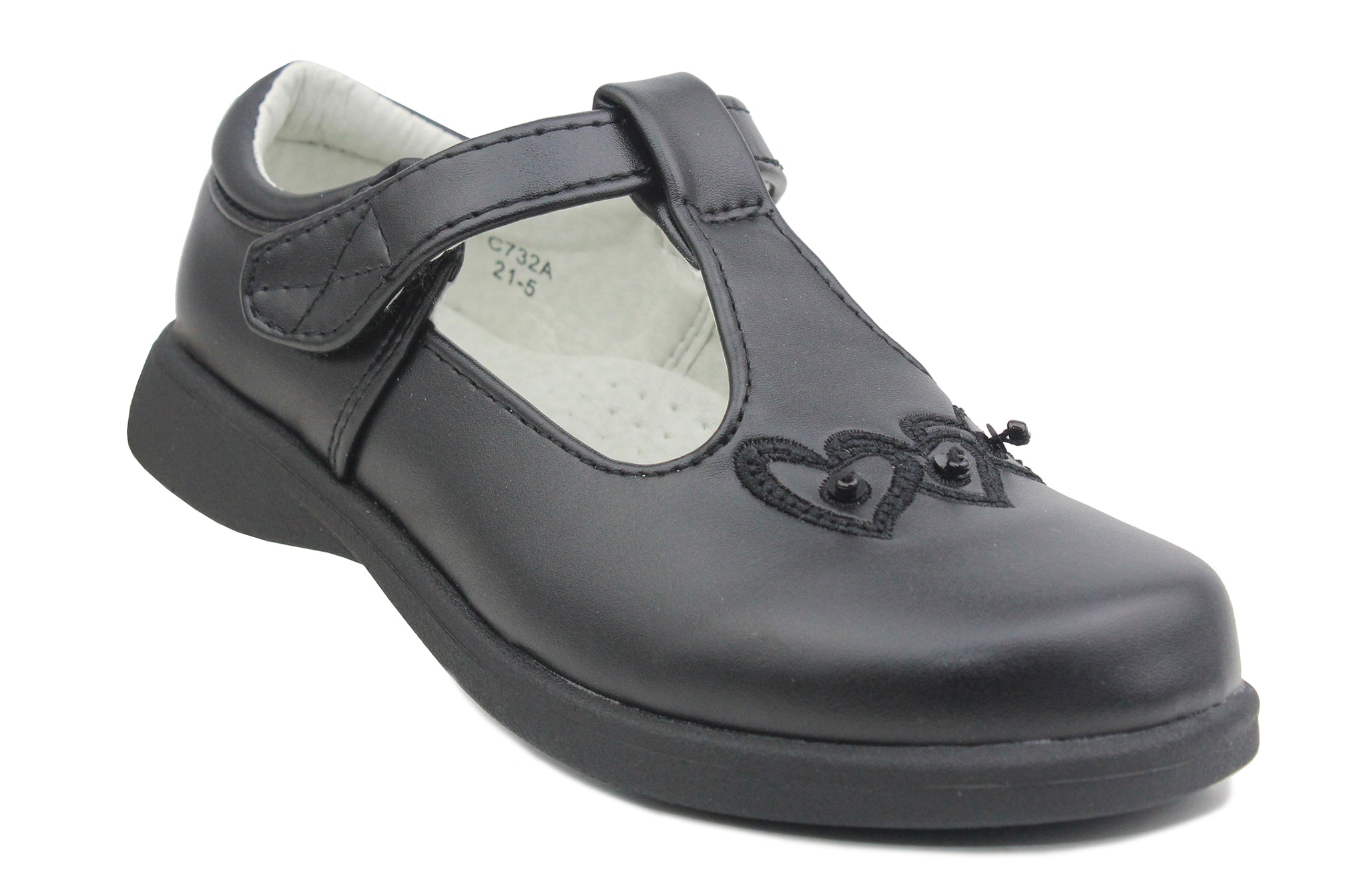 Girls Kids Black Matt Touch Fasten Mary Janes School Shoes