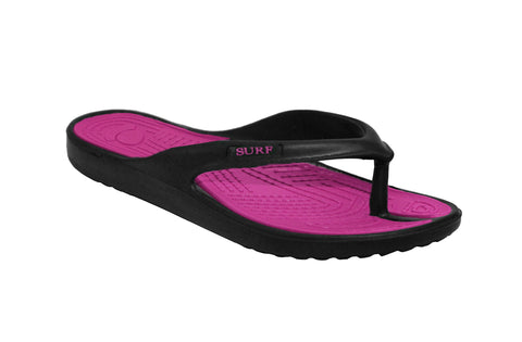 Womens Black Hot Pink Lightweight EVA Toe Post Flip Flops
