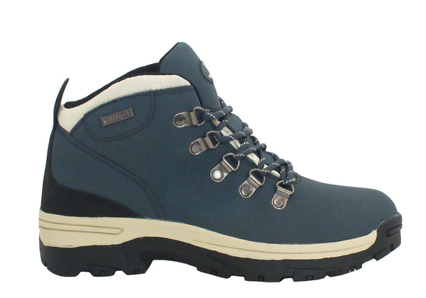 Wyre Valley Womens Blue Waterproof Leather Lace Up Memory Foam Hiking Boots