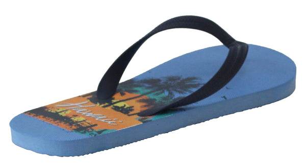 Mens Blue Hawaii Palm Tree Beach Flip Flops