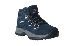 Wyre Valley Womens Navy Waterproof Genuine Leather Lace Up Memory Foam Hiking Boots