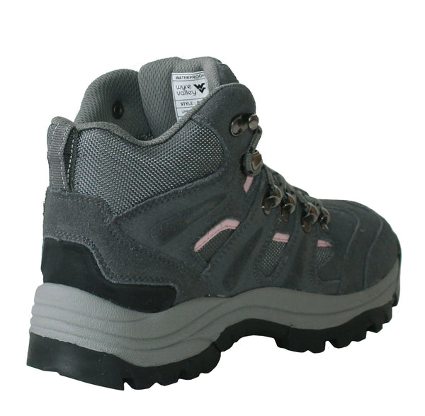 Wyre Valley Womens Grey Waterproof Genuine Leather Lace Up Memory Foam Hiking Boots