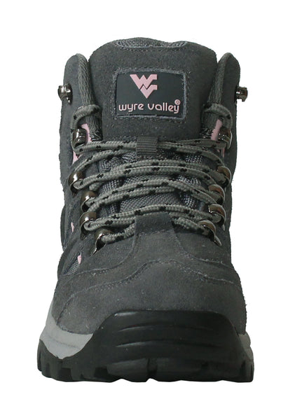 Wyre Valley Womens Grey Waterproof Genuine Leather Lace Up Memory Foam Hiking Boots