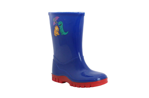 Boys Kids Blue Dinosaur Puddle Rain Waterproof Wellington Boots