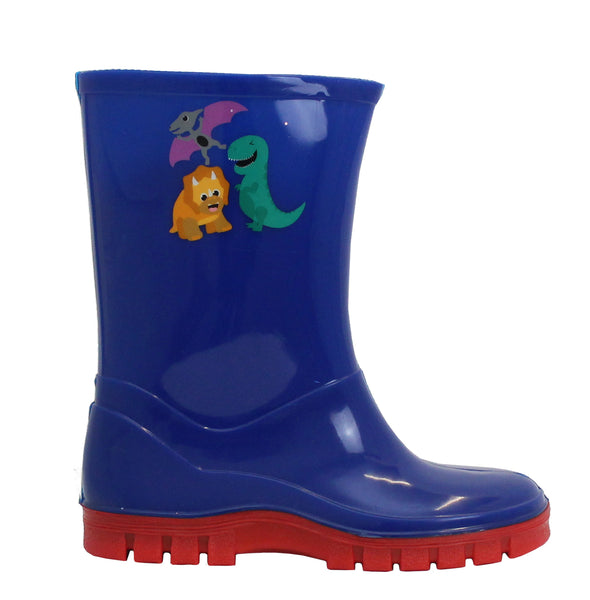 Boys Kids Blue Dinosaur Puddle Rain Waterproof Wellington Boots
