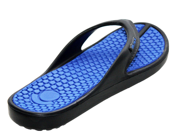 Mens Black Blue Lightweight EVA Toe Post Flip Flops
