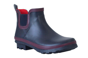 Womens Navy Red Short Wellington Ankle Wellies Boots