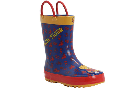 Boys Kids Navy Red Daniel Tiger Waterproof Rain Puddle Wellingtons Boots