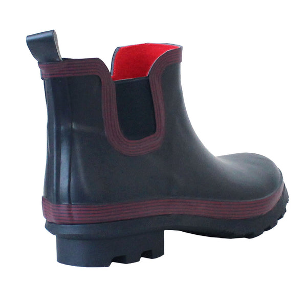 Womens Navy Red Short Wellington Ankle Wellies Boots