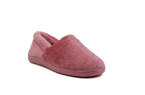 Womens Pink Fluffy Velour Slip On Winter Slippers