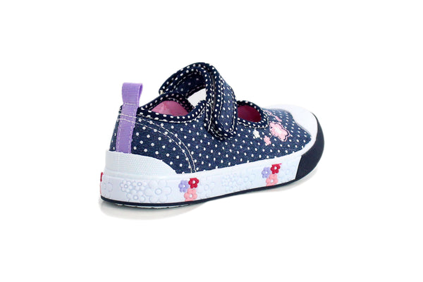 Girls Kids Toddlers Navy Polka Dot Touch Fasten Strap Mary Jane Trainers