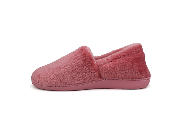 Womens Pink Fluffy Velour Slip On Winter Slippers