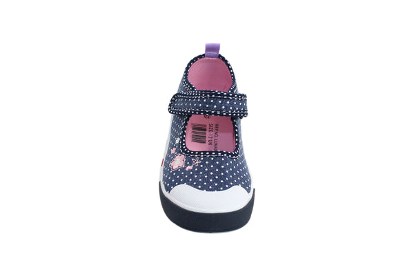 Girls Kids Toddlers Navy Polka Dot Touch Fasten Strap Mary Jane Trainers