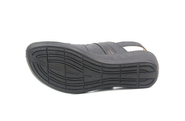 Cushion Walk Womens Black Low Wedge Touch Fasten Slingback Sandals