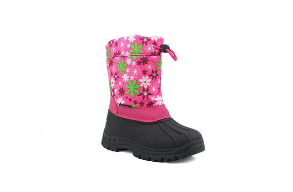 Girls Kids Youth Pink Floral Pattern Thermal Fleece Lined Water Resistant Snow Boots