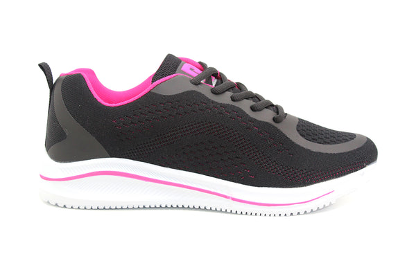 DEK Womens Black Fuchsia Memory Foam Lace Up Trainers