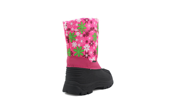 Girls Kids Youth Pink Floral Pattern Thermal Fleece Lined Water Resistant Snow Boots