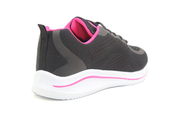 DEK Womens Black Fuchsia Memory Foam Lace Up Trainers