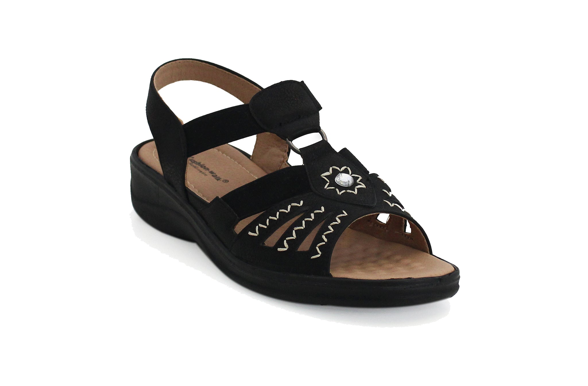 Cushion Walk Womens Black Elasticated Slip On Summer Sandals