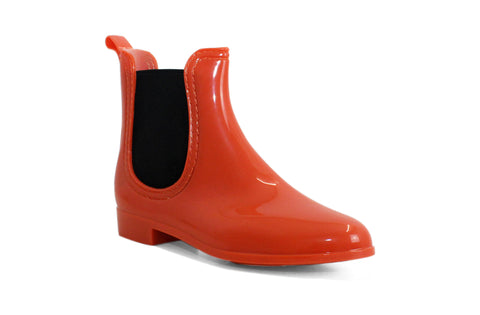 Womens Orange Slip On Ankle High Wellies Waterproof Chelsea Boots