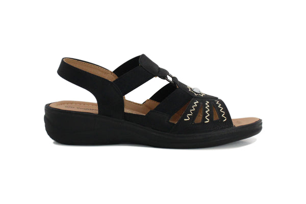 Cushion Walk Womens Black Elasticated Slip On Summer Sandals