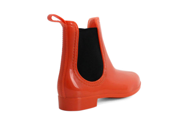 Womens Orange Slip On Ankle High Wellies Waterproof Chelsea Boots