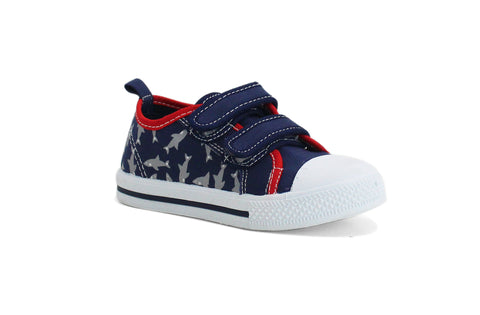 Boys Kids Toddlers Navy/Red Sharks Touch Fasten Strap Sneaker Trainers