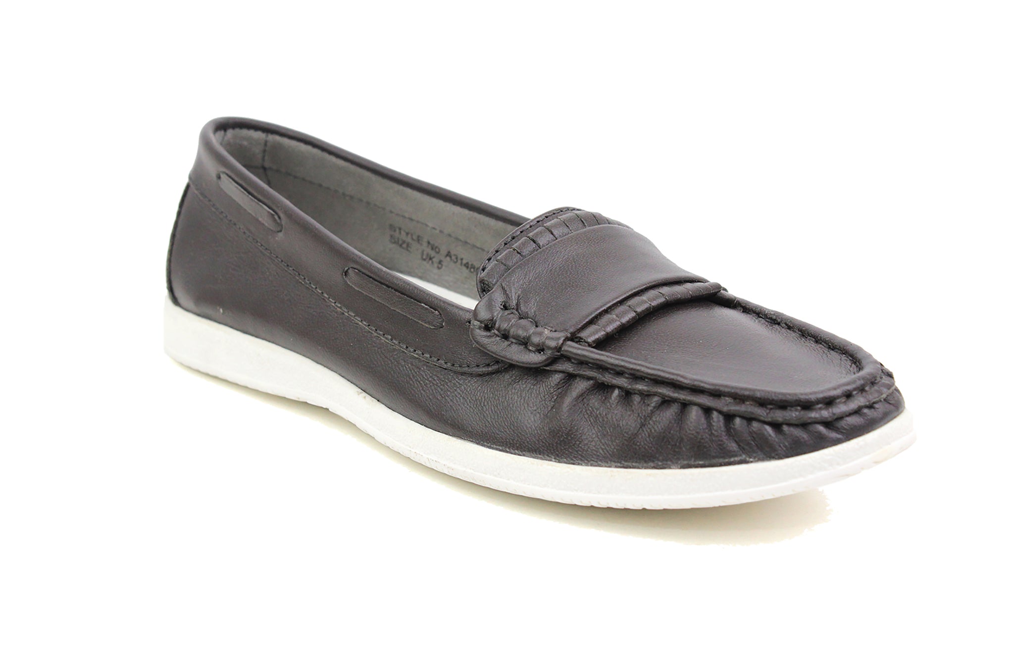 Womens Grey Leather Slip On Flat Office Nurse Loafers