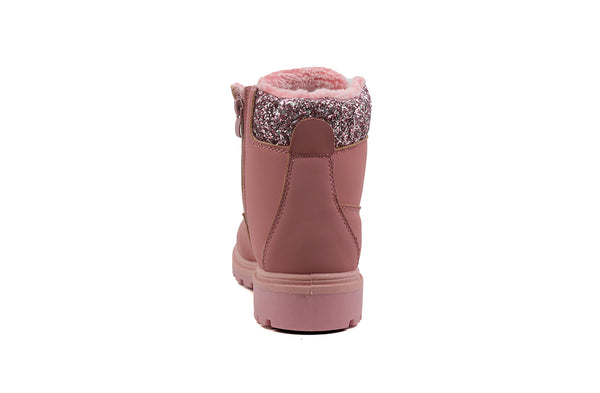 Womens Pink Fleece Lined Lace Up Zip Warm Winter Combat Boots