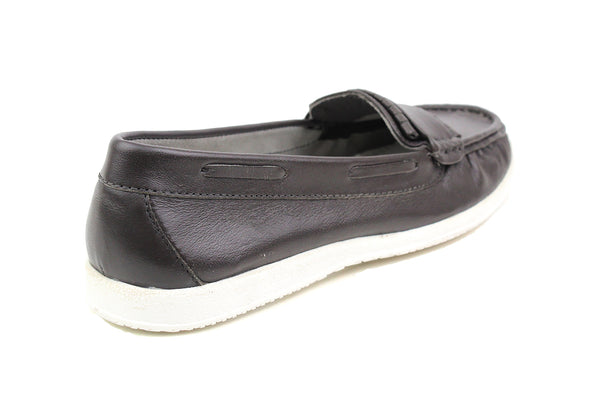 Womens Grey Leather Slip On Flat Office Nurse Loafers