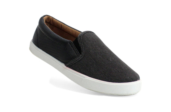 Boys Youth Kids Black Slip On Pumps Canvas Skater Trainers