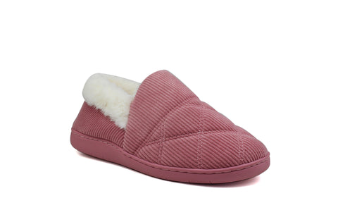 Womens Pink Cord Quilted Slip On Winter Slippers