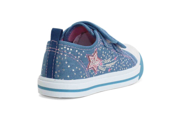 Girls Kids Toddlers Light Blue Stars Canvas Touch Fasten Trainers