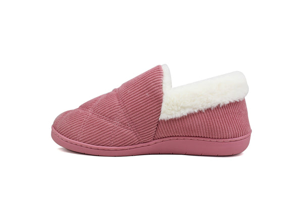 Womens Pink Cord Quilted Slip On Winter Slippers