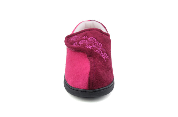 Womens Pink Burgundy Memory Foam Warm Lined Hard Sole Slippers