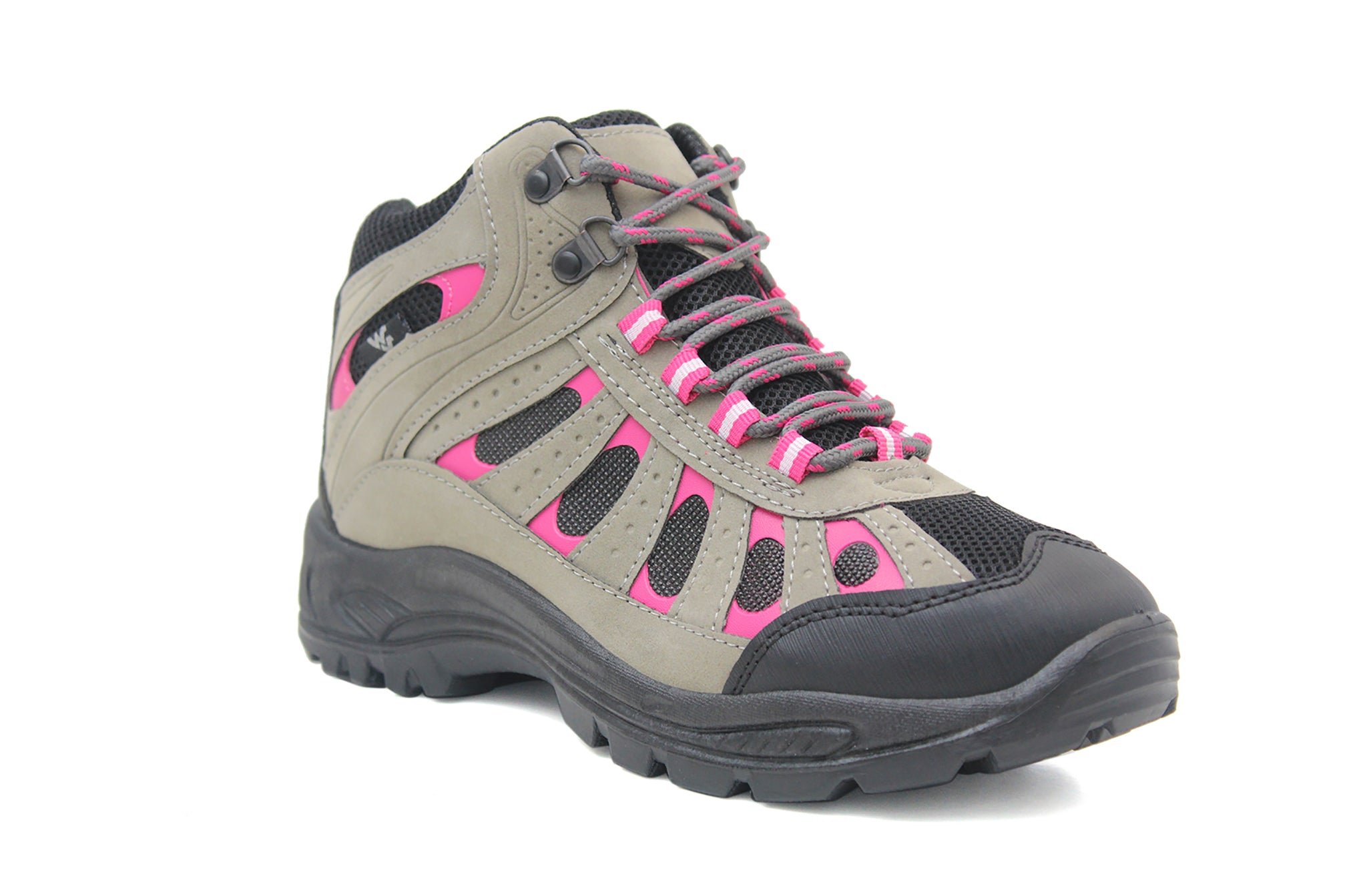 Womens Grey Pink Lace Up Hiking Boots