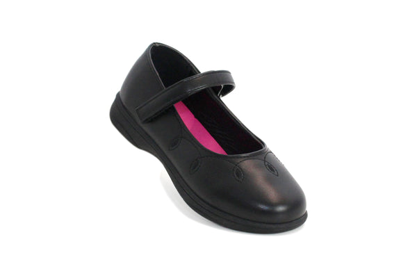 Girls Kids Black Pattern Touch Fasten Mary Janes School Shoes Youth Sizes