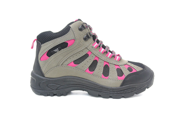 Womens Grey Pink Lace Up Hiking Boots