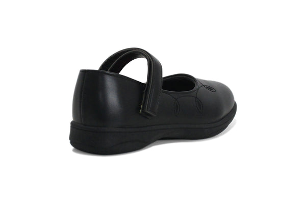 Girls Kids Black Pattern Touch Fasten Mary Janes School Shoes Youth Sizes