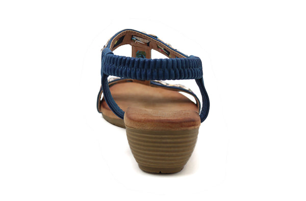 CIPRIATA Womens Blue Low Wedge Slip On Slingback Jewelled Sandals