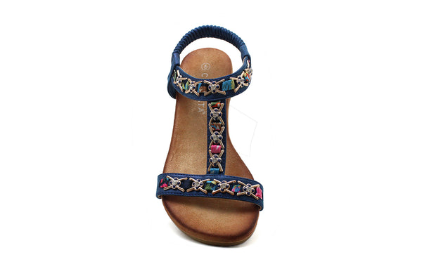 CIPRIATA Womens Blue Low Wedge Slip On Slingback Jewelled Sandals