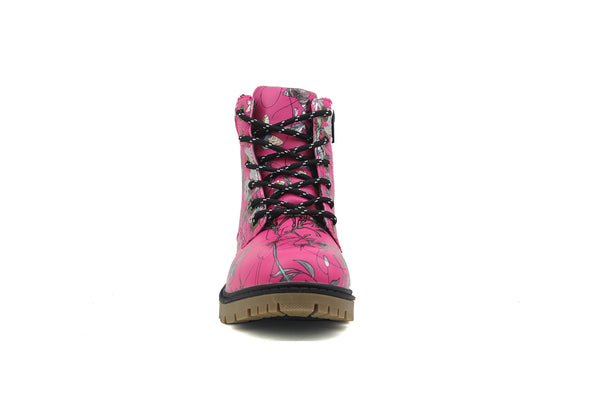 CIPRIATA Girls Kids Pink Metallic Floral Print Lace Up Combat Boots