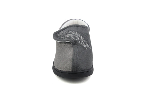 Womens Grey Charcoal Memory Foam Warm Lined Hard Sole Slippers