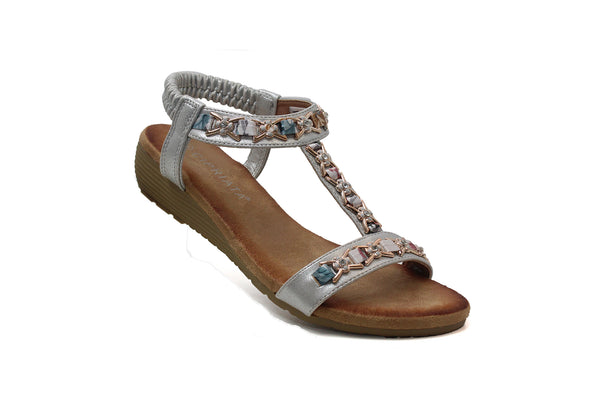 CIPRIATA Womens Silver Low Wedge Slip On Slingback Jewelled Sandals
