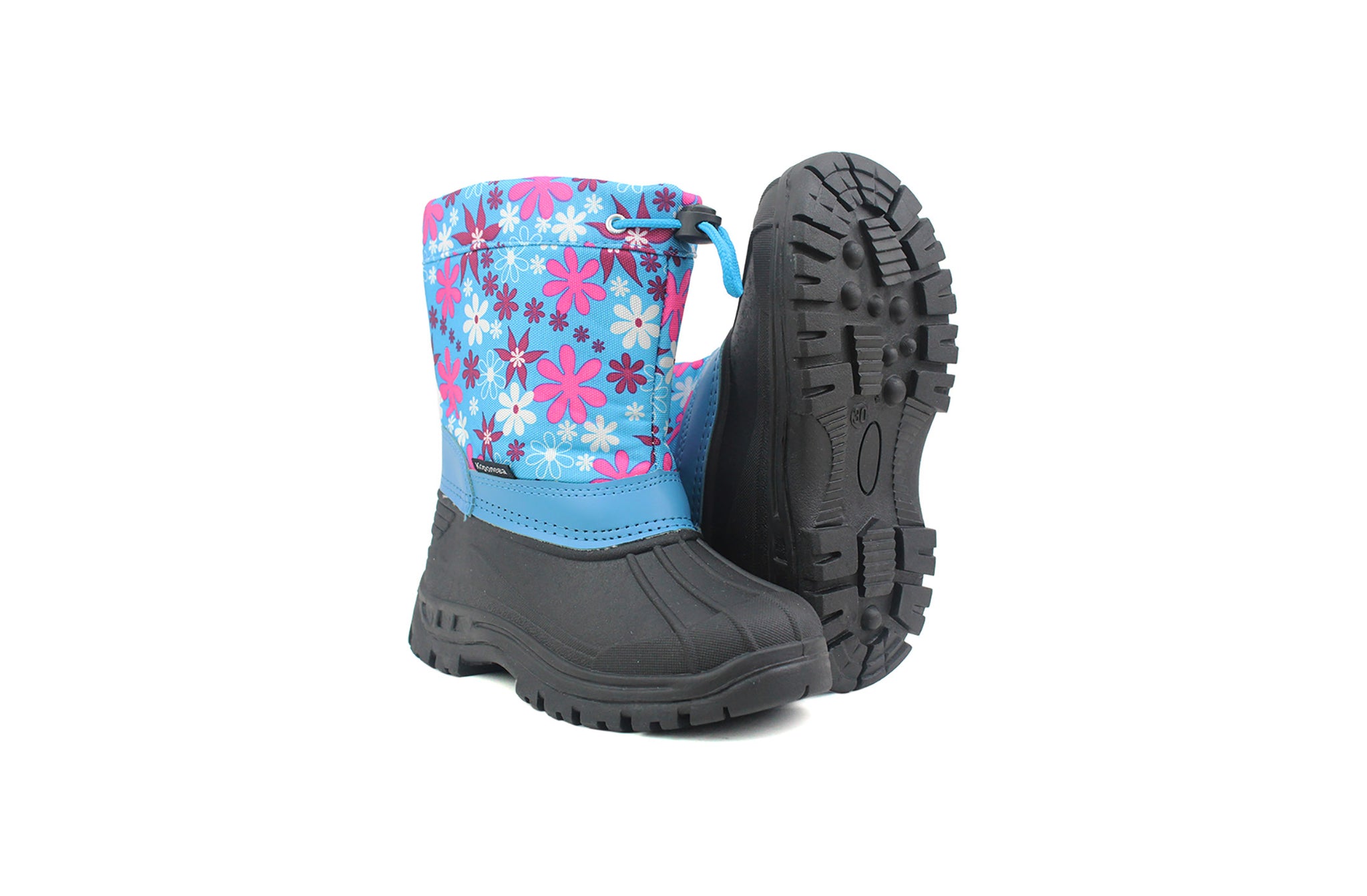 Girls Kids Youth Blue Floral Pattern Thermal Fleece Lined Water Resistant Snow Boots