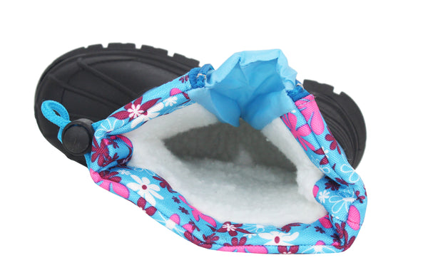 Girls Kids Youth Blue Floral Pattern Thermal Fleece Lined Water Resistant Snow Boots