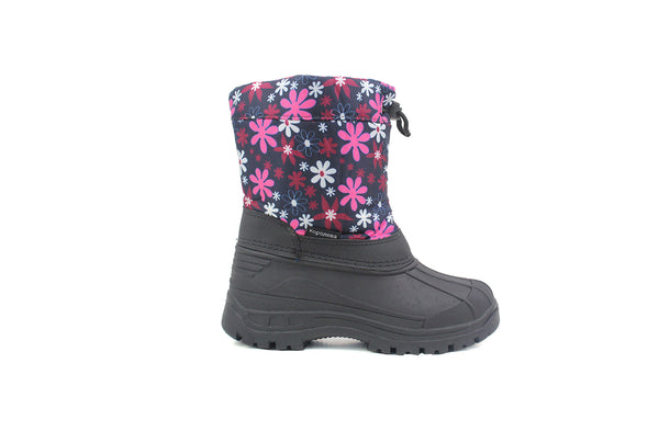 Girls Kids Youth Navy Floral Pattern Thermal Fleece Lined Water Resistant Snow Boots