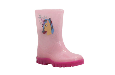 Girls Kids Pink Unicorn Puddle Rain Waterproof Wellington Boots