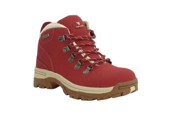 Wyre Valley Womens Red Waterproof Leather Lace Up Memory Foam Hiking Boots